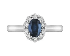 Pierścionek z białego złota z brylantami i szafirem - próba 750