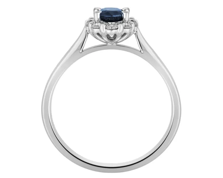 Pierścionek z białego złota z brylantami i szafirem - próba 750