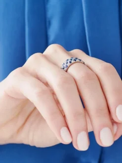 Pierścionek z białego złota z brylantami i szafirami - próba 585