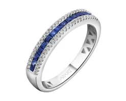 Pierścionek z białego złota z brylantami i szafirami - próba 585