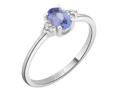 Pierścionek z białego złota z brylantami i tanzanitem - próba 585