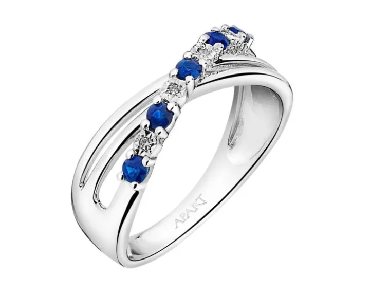 Pierścionek z białego złota z diamentami i szafirami - próba 375
