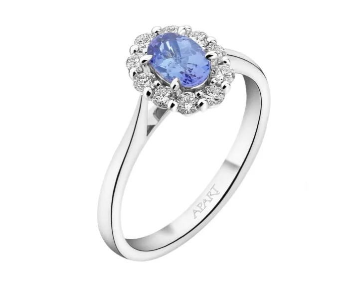 Pierścionek z białego złota z brylantami i tanzanitem - próba 585