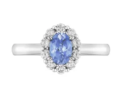 Pierścionek z białego złota z brylantami i tanzanitem - próba 585