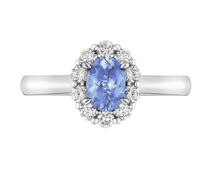 Pierścionek z białego złota z brylantami i tanzanitem - próba 585