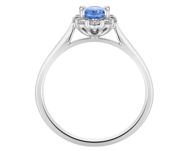 Pierścionek z białego złota z brylantami i tanzanitem - próba 585