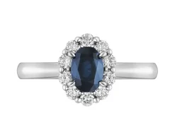 Pierścionek z białego złota z brylantami i szafirem - próba 585