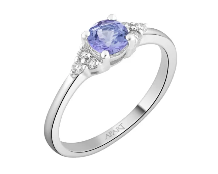 Pierścionek z białego złota z brylantami i tanzanitem - próba 585