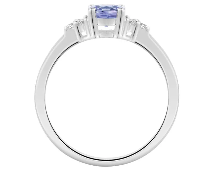 Pierścionek z białego złota z brylantami i tanzanitem - próba 585