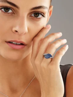 Pierścionek z białego złota z brylantami i szafirami - próba 585