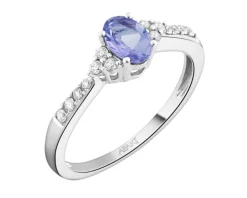 Pierścionek z białego złota z brylantami i tanzanitem - próba 585