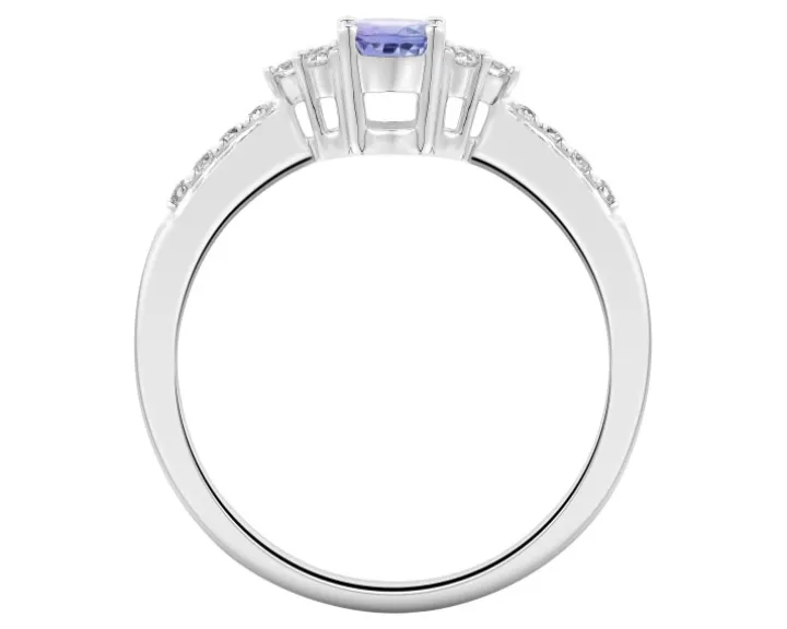 Pierścionek z białego złota z brylantami i tanzanitem - próba 585