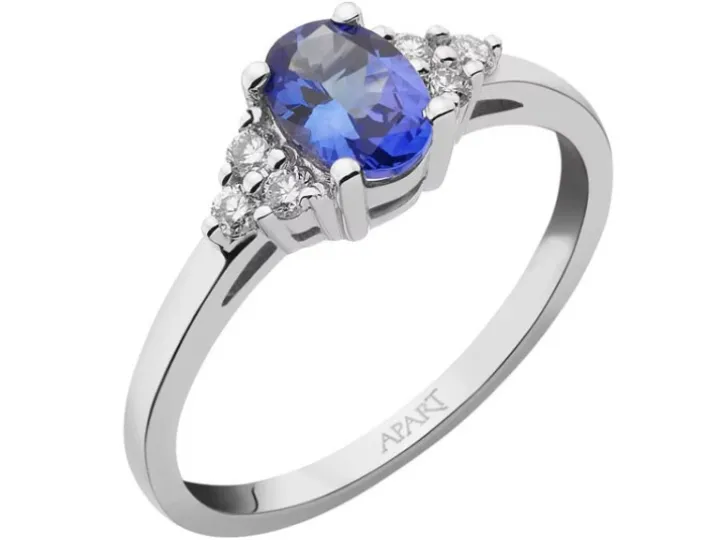 Pierścionek z białego złota z brylantami i tanzanitem - próba 585