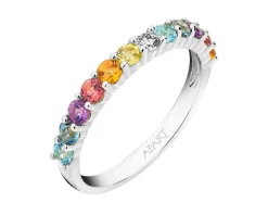 Pierścionek z białego złota z brylantem i kamieniami ozdobnymi - próba 585