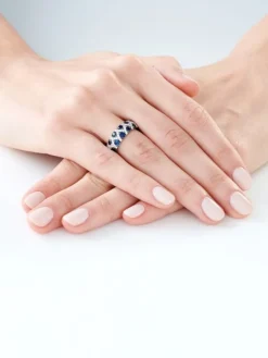 Pierścionek z białego złota z brylantami i szafirami - próba 585