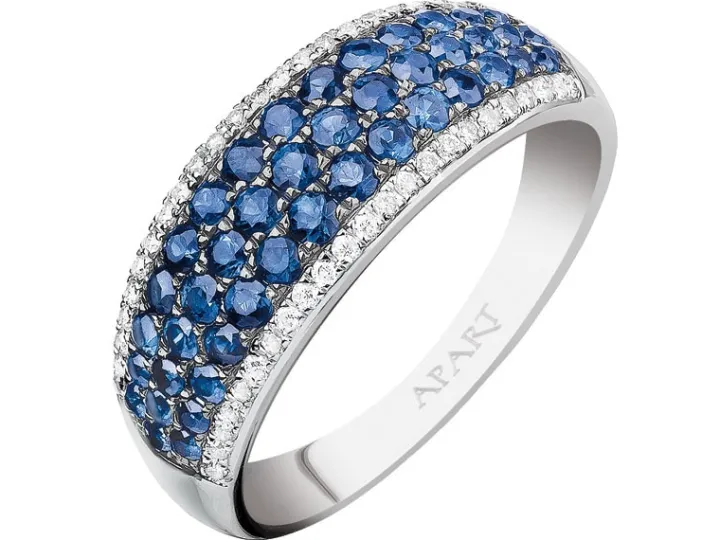 Pierścionek z białego złota z brylantami i szafirami - próba 585