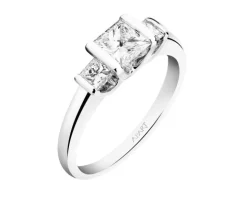 Pierścionek z białego złota z brylantami i szmaragdem - próba 585