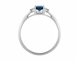 Pierścionek z białego złota z diamentami i szafirem - próba 585