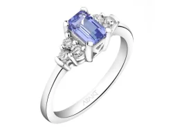 Pierścionek z białego złota z brylantami i tanzanitem - próba 585