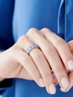 Pierścionek z białego złota z diamentami i tanzanitami - próba 585