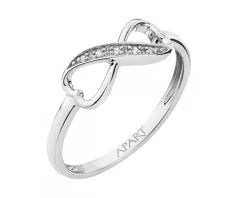Pierścionek z białego złota z diamentami - serce, nieskończoność - 0,02 ct - próba 375