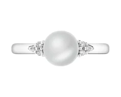 Pierścionek z białego złota z brylantami i perłą - próba 375