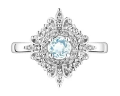 Pierścionek z białego złota z brylantami i akwamarynem - próba 585