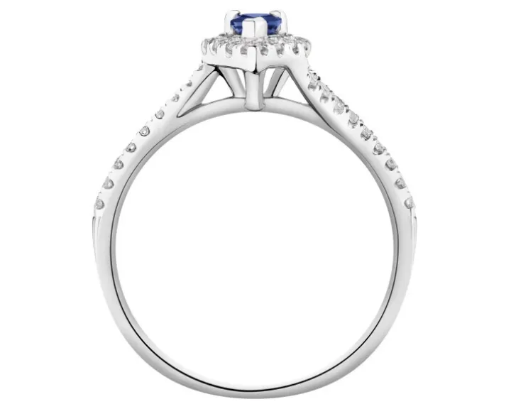 Pierścionek z białego złota z brylantami i szafirem - próba 585