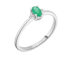 Pierścionek z białego złota z brylantami i szmaragdem - próba 585