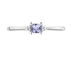 Pierścionek z białego złota z diamentami i tanzanitem - próba 585