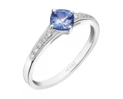 Pierścionek z białego złota z diamentami i tanzanitem - próba 585