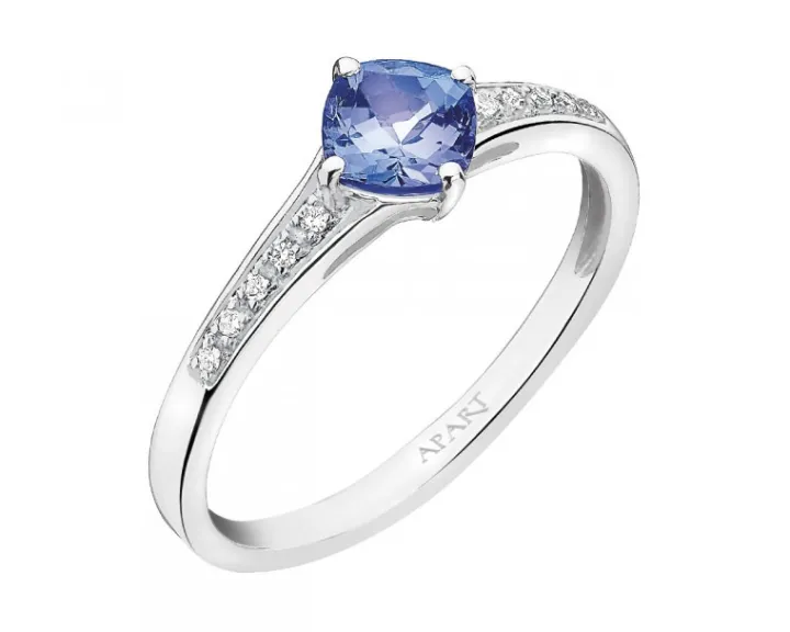 Pierścionek z białego złota z diamentami i tanzanitem - próba 585