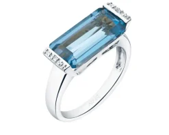 Pierścionek z białego złota z diamentami i topazem - próba 585