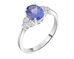 Pierścionek z białego złota z brylantami i tanzanitem - próba 585