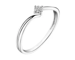 Pierścionek z białego złota z diamentami - 0,01 ct - próba 375