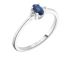 Pierścionek z białego złota z brylantami i szafirem - próba 585