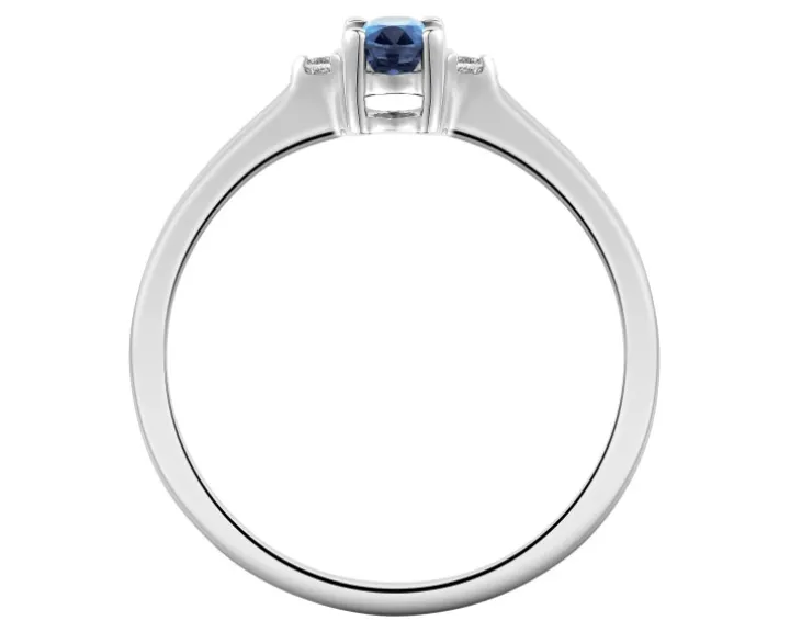 Pierścionek z białego złota z brylantami i szafirem - próba 585