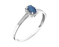 Pierścionek z białego złota z diamentami i szafirem - próba 585