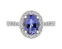 Pierścionek z białego złota z brylantami i tanzanitem - próba 585