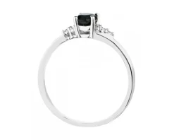 Pierścionek z białego złota z brylantami i szafirem - próba 375