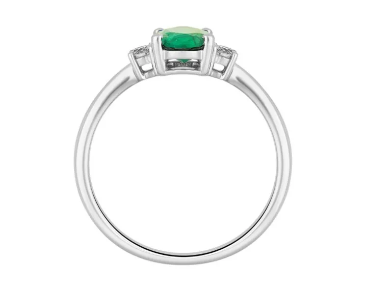 Pierścionek z białego złota z brylantami i szmaragdem - próba 750