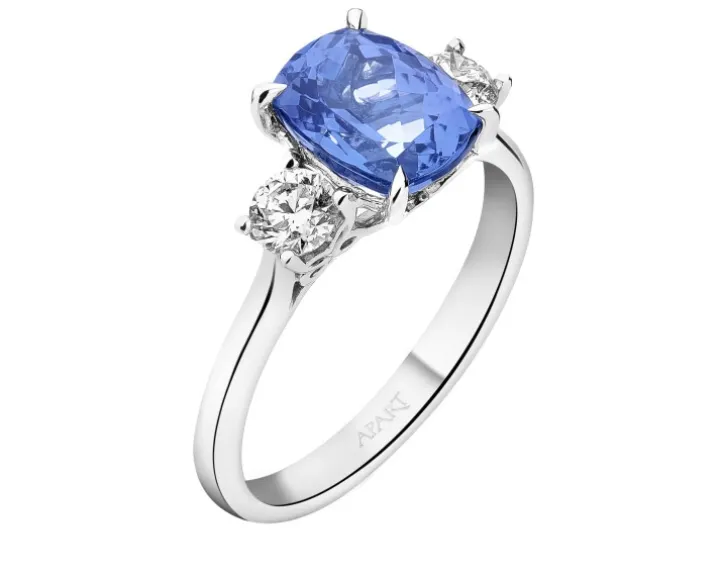 Pierścionek z białego złota z brylantami i tanzanitem - próba 585