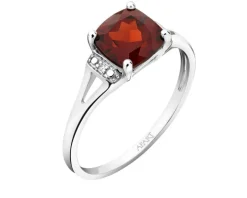 Pierścionek z białego złota z diamentami i granatem - próba 585