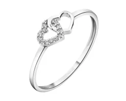 Pierścionek z białego złota z diamentami – serca - 0,02 ct - próba 375