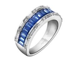 Pierścionek z białego złota z diamentami i szafirami - próba 585
