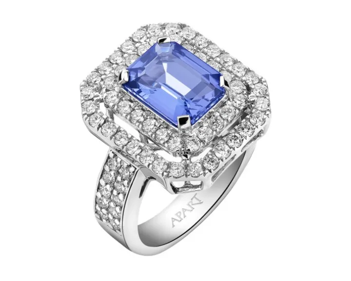 Pierścionek z białego złota z brylantami i tanzanitem - próba 750