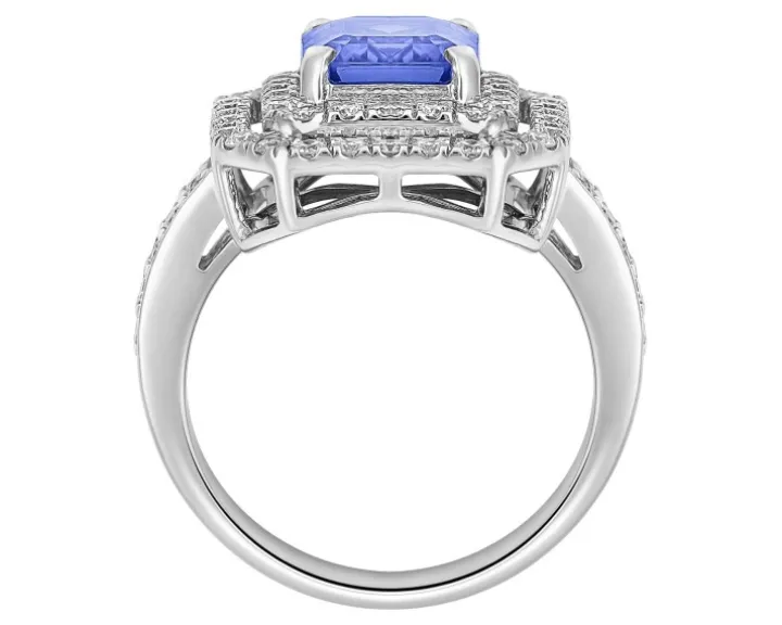 Pierścionek z białego złota z brylantami i tanzanitem - próba 750