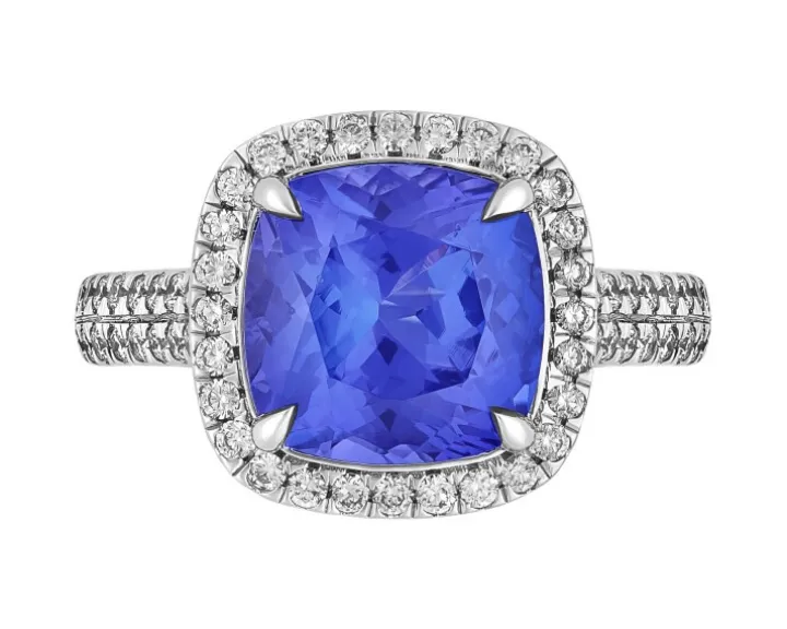 Pierścionek z białego złota z diamentami i tanzanitem - próba 750