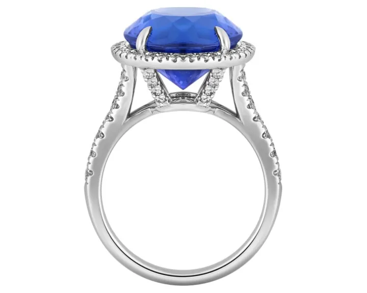 Pierścionek z białego złota z brylantami i tanzanitem - próba 750