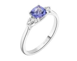 Pierścionek z białego złota z  diamentami i tanzanitem - próba 585